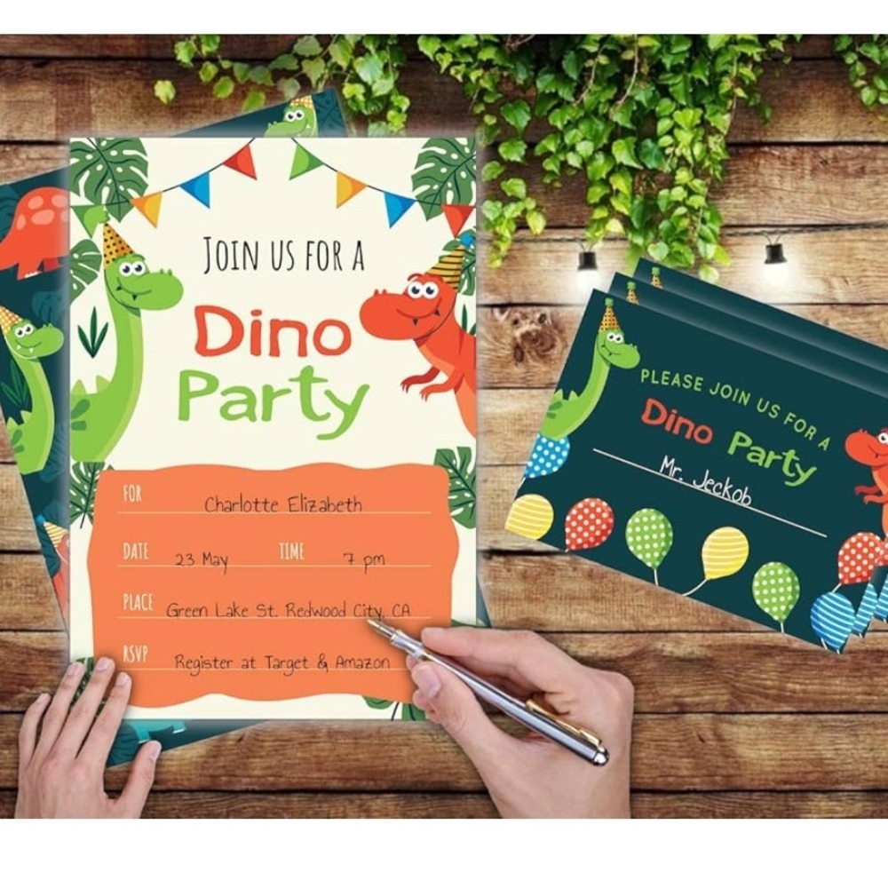 20 Pack Dino Party Dinosaur Invitations with Envelopes and Stickers